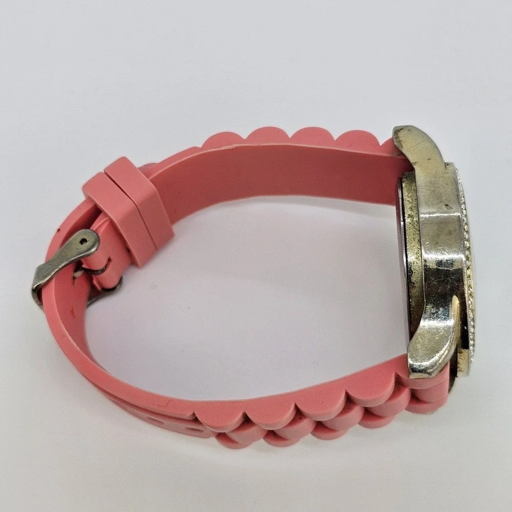 40MM Women's Watch Pink Dial Crystal Bezel Pink Plastic Bands New‎ Battery